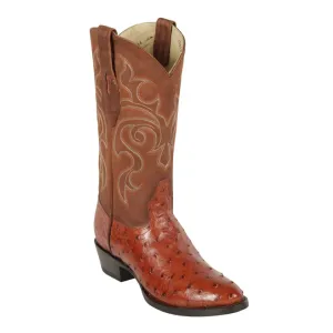 Los Altos Boots Mens #650364 Round Toe | Genuine Ostrich | Color Brandy